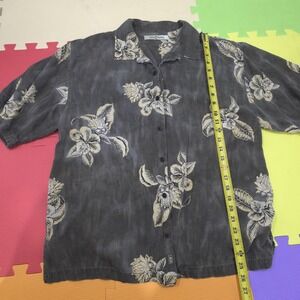 Tommy Bahama Men's 100% Silk Hawaiian Shirt L Floral Hibiscus Gray Short Sleeve